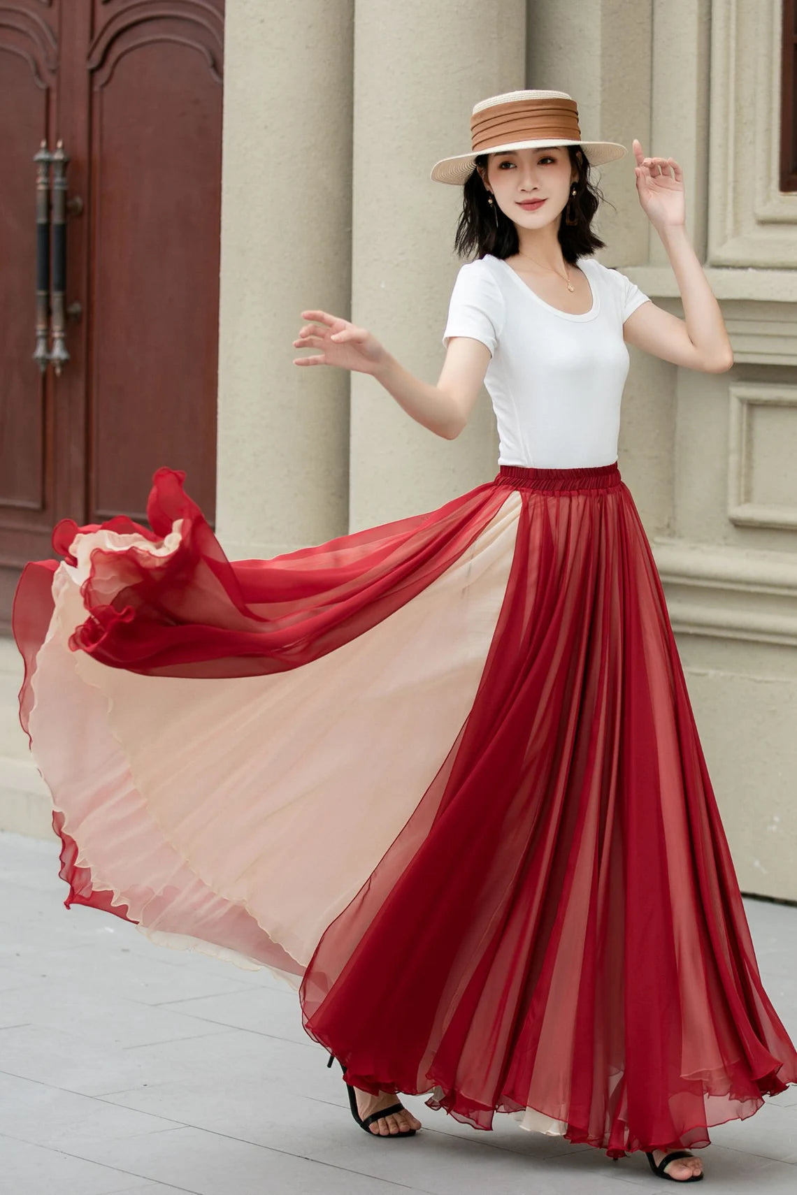 Grace in Layers — Red and Pink Open Skirt