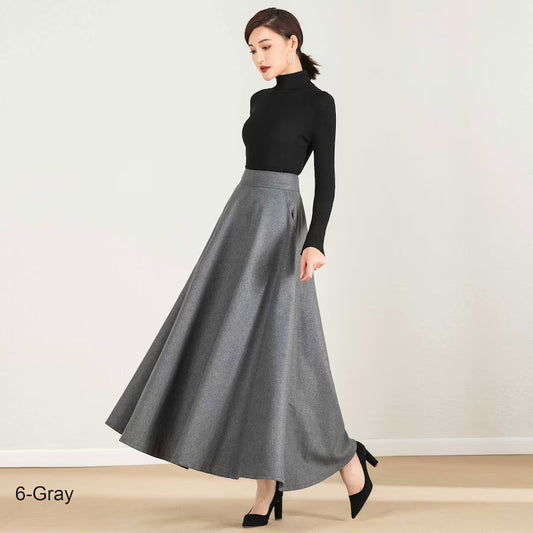 Elegant Grey Wool Skirt & Black Shirt Set