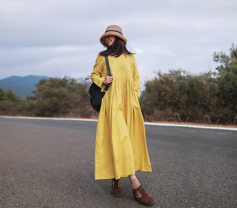 Sunlit Charm Yellow Linen Frock