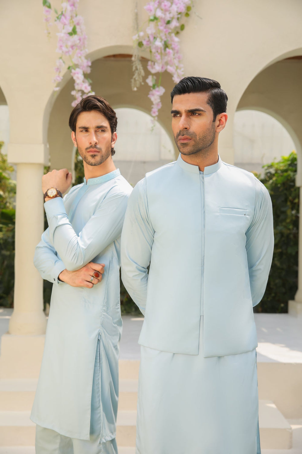 Men’s Light Blue Kurta with White Pants – Timeless Style