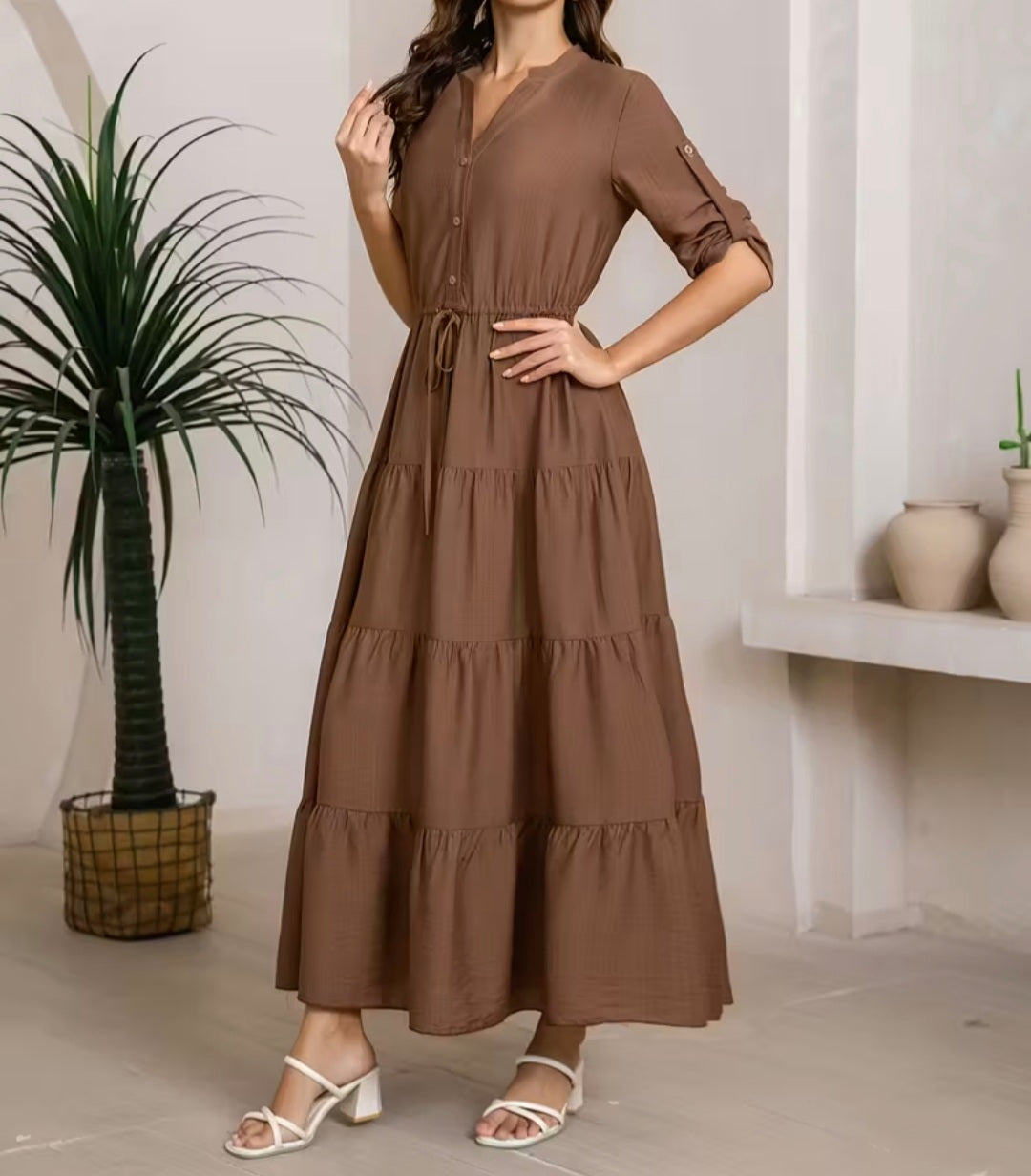 Brown Linen Frock – Casual Yet Sophisticated Outfit