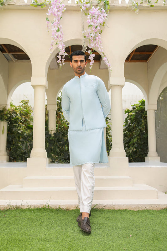 Men’s Light Blue Kurta with White Pants – Timeless Style