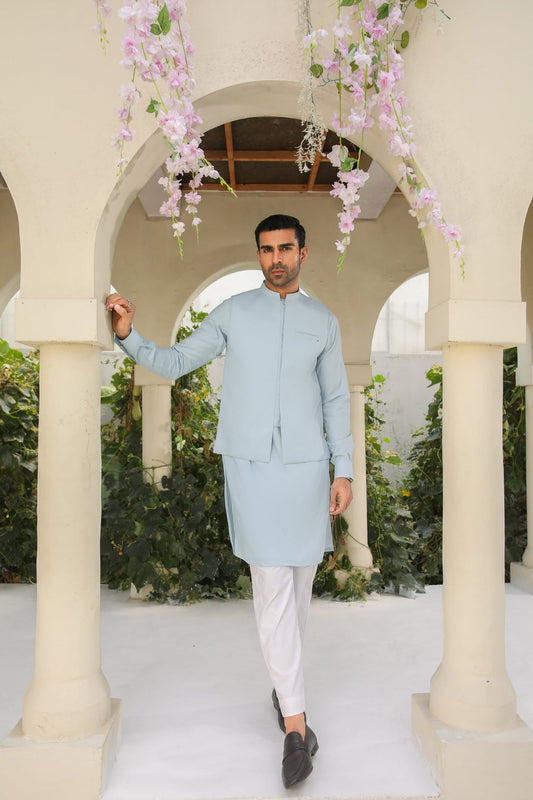 Men’s Light Blue Kurta with White Pants – Timeless Style