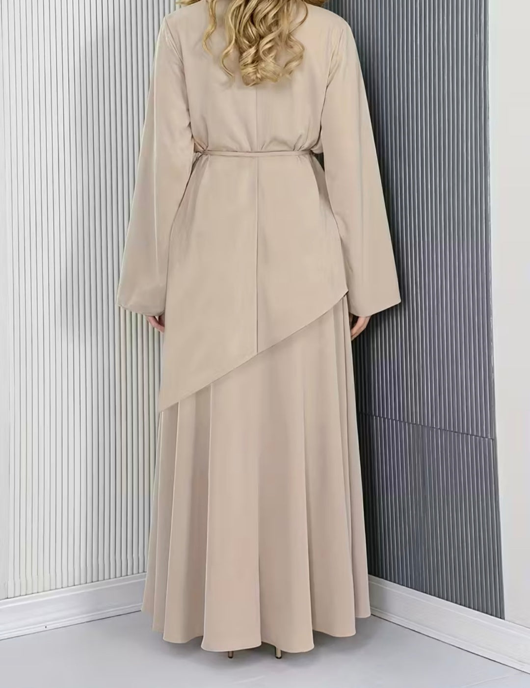 Beige Long Sleeve Dress with Layered Skirt – Elegant & Timeless Women’s Outfit