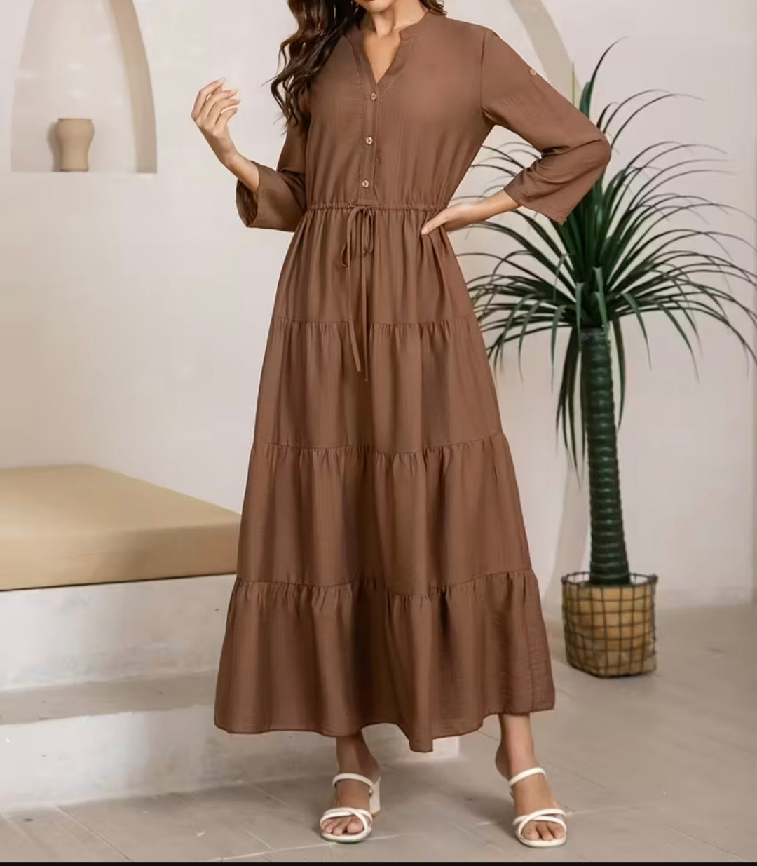 Brown Linen Frock – Casual Yet Sophisticated Outfit
