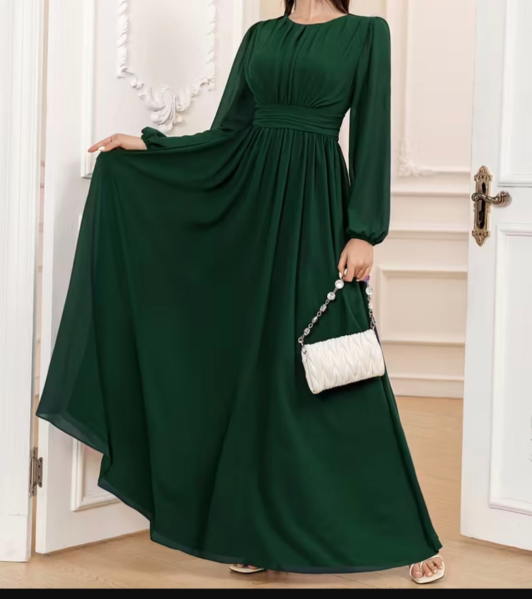 “Elegant Dark Green Dress for Women – Full-Length Stylish Frock”