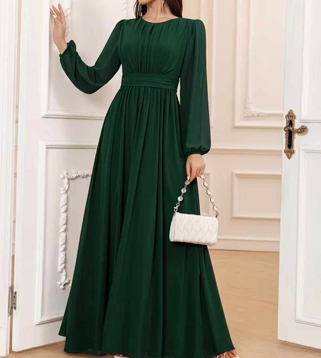 “Elegant Dark Green Dress for Women – Full-Length Stylish Frock”