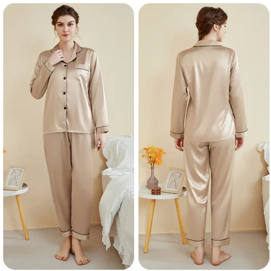 Premium Beige Satin Pajama Set – Relaxed Fit Sleepwear