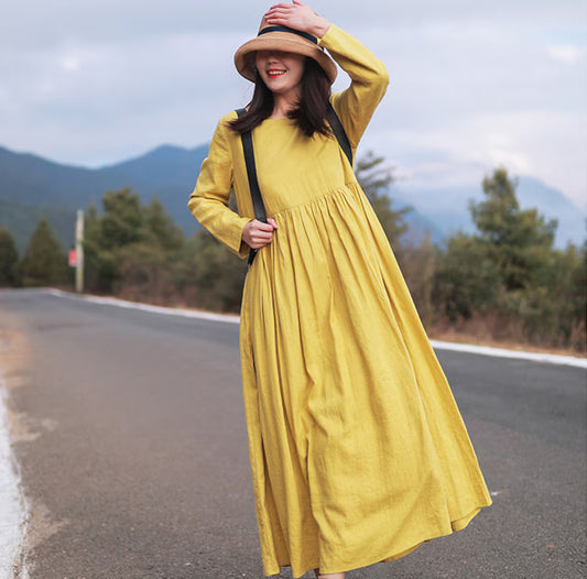 Sunlit Charm Yellow Linen Frock