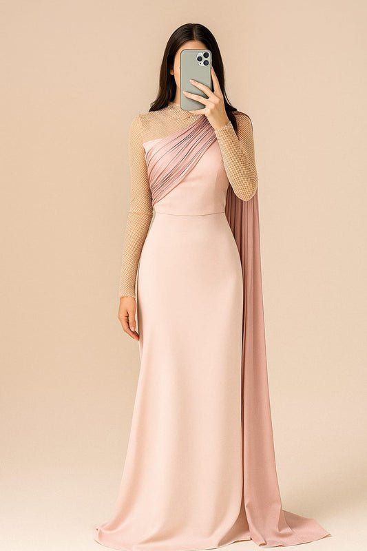 Chic Gown with Draped Side Dupatta – Seamless Style & Comfort