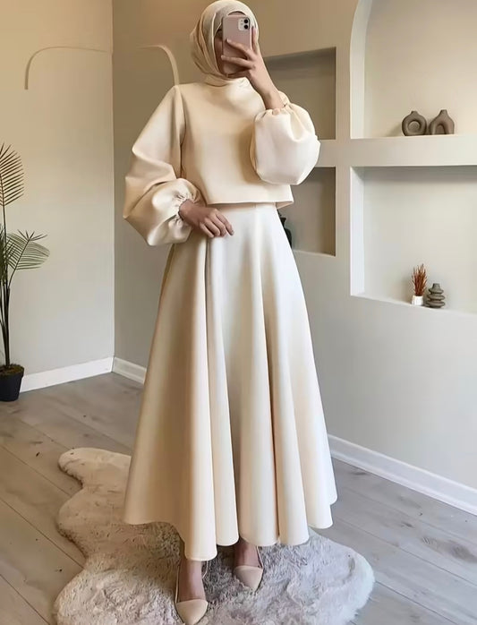 Beige Top & Skirt Set – Elegant Two-Piece Co-Ord for Women
