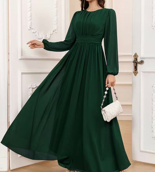 “Elegant Dark Green Dress for Women – Full-Length Stylish Frock”